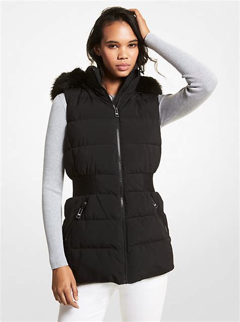 michael kors black vest with fur hood|MICHAEL Michael Kors Faux Fur Trim Quilted Vest .